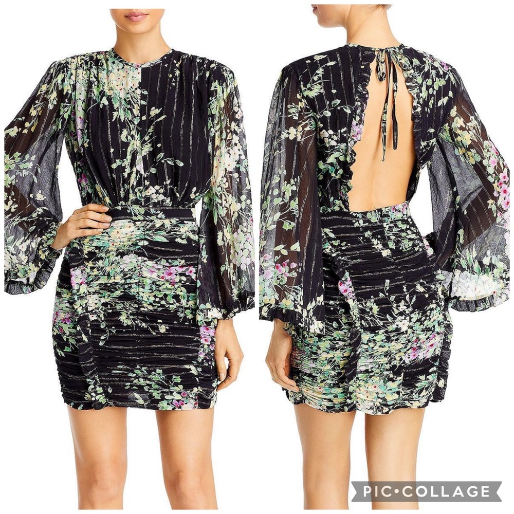 Sabina Musayev Romana Mini Dress Black Floral Small Open Back NWT - Picture 3 of 16